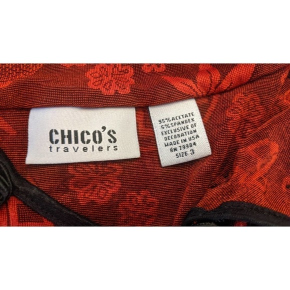 Chico's Red & Black Asian Inspired Cap Short Sleeved Shirt, Size 3 - Picture 9 of 9